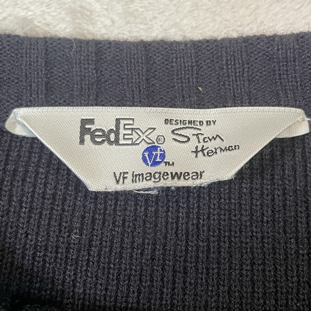 Fedex Sweater Sweatshirt Mens M Employee Knit Blue Full Zip Long Sleeve - Picture 6 of 9